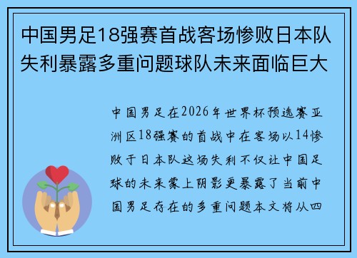 中国男足18强赛首战客场惨败日本队失利暴露多重问题球队未来面临巨大挑战